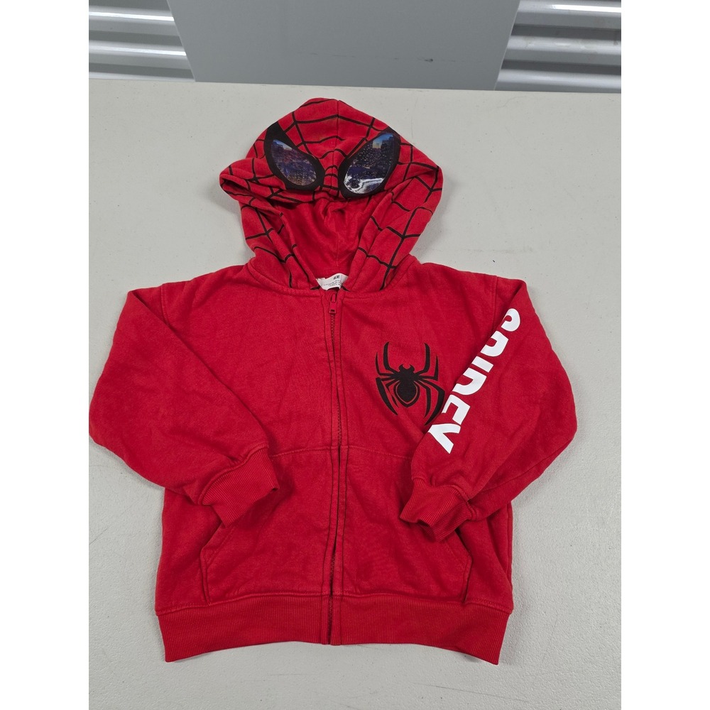 HM Marvel Spider-Man Red Zip Up Hoodie Kids Size 5T 6 Spidey Superhero Fleece